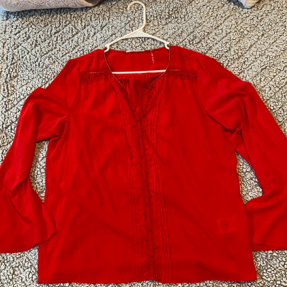 RED- Tahari blouse size L. Decorative buttons down the front